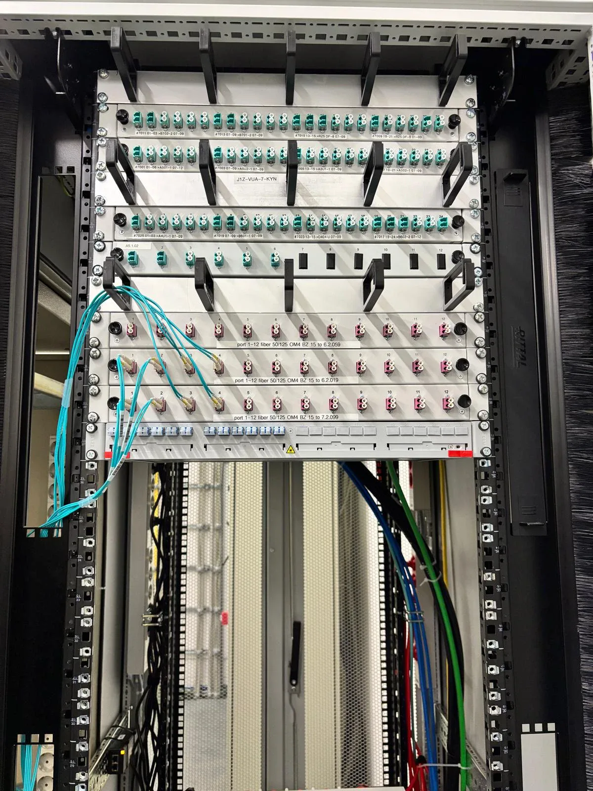 Glasfaser-Patchpanel in einer Rack-Installation